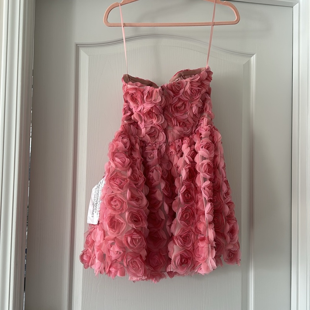 Dress the Population Coral Pink Rosette Strap Mini Dress - Picture 3 of 5